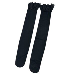 Black Over The Knee Socks Lace Trim One Size